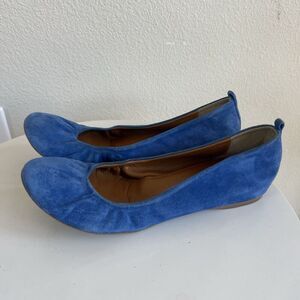 Women's J. Crew Anya Blue Suede Leather‎ Ballet Flats Size 7.5  Made In Italy
